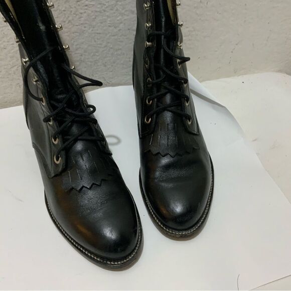 Justin Women’s 6 D Black Kiltie Roper Leather Lace Up Boots - Picture 11 of 15